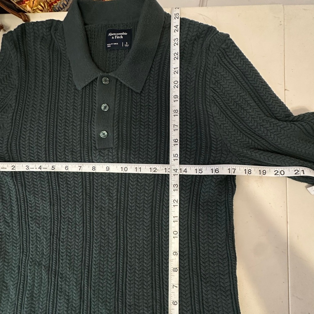 Abercrombie & Fitch Polo Sweater Mens S Green Cable Knit Long Sleeve - Picture 8 of 8